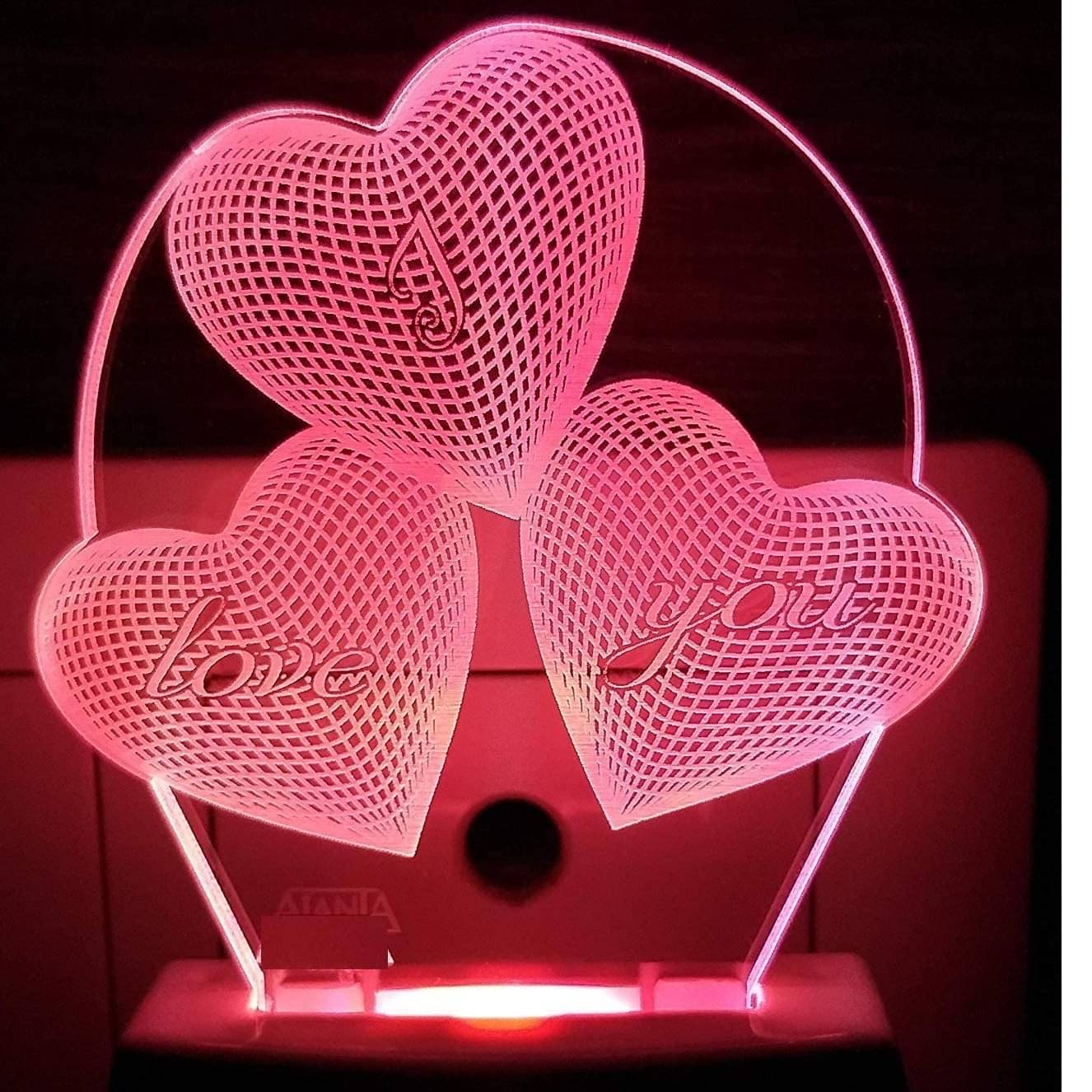 3D Love Heart Shape Acrylic Night Light with 7 Color Changing Light with Plug for Bedroom Night lamp