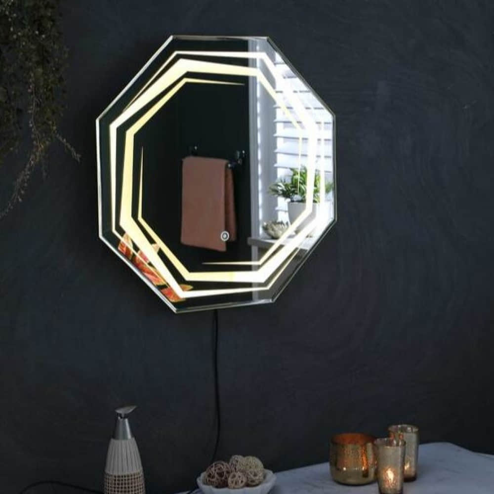 LED Octagon  Wall Mirror in Yellow Colour - photo