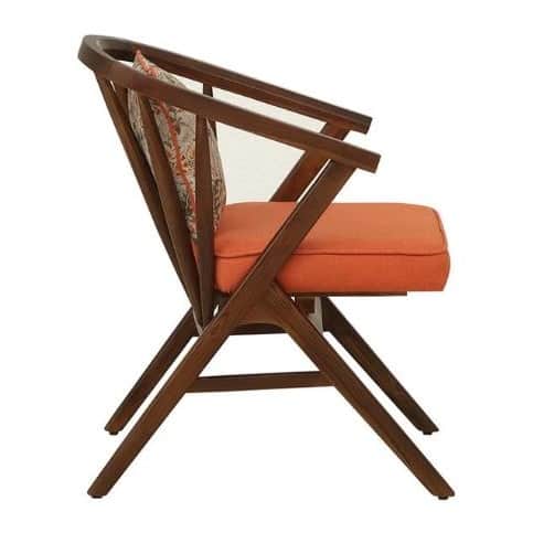 Aadya Teak Wood Upholstered Armchair In Orange Colour - left_view