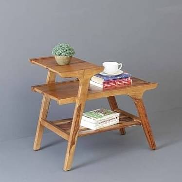 Bruns Solid Wood End Table In Rustic Teak Finish