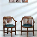 Aakruti Teak Wood Arm Chair (Set Of 2) In Teal Colour - photo