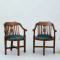 Aakruti Teak Wood Arm Chair (Set Of 2) In Teal Colour - front_view
