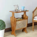 Veronika Teak Wood End Table Cum Magazine Holder With Cane In Natural Finish - photo