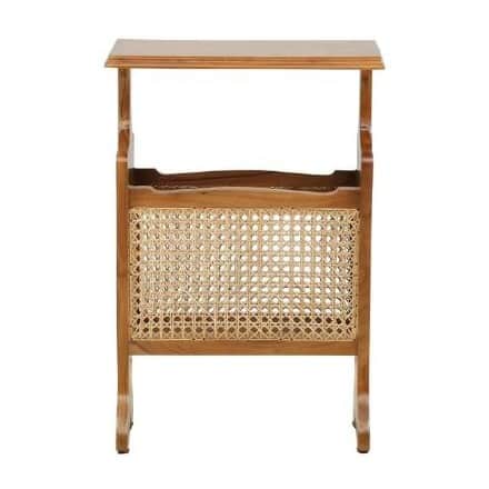 Veronika Teak Wood End Table Cum Magazine Holder With Cane In Natural Finish - front_view