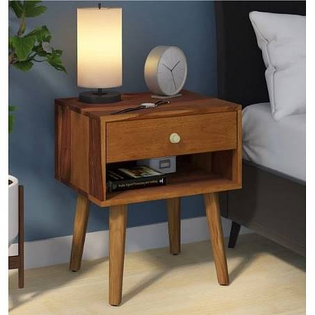 Ivey Solid Wood Bedside Table In Rustic Teak Finish