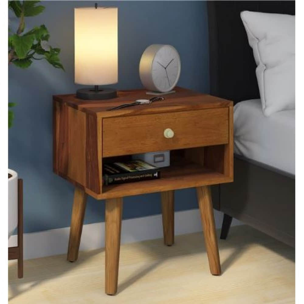 Ivey Solid Wood Bedside Table In Rustic Teak Finish - photo