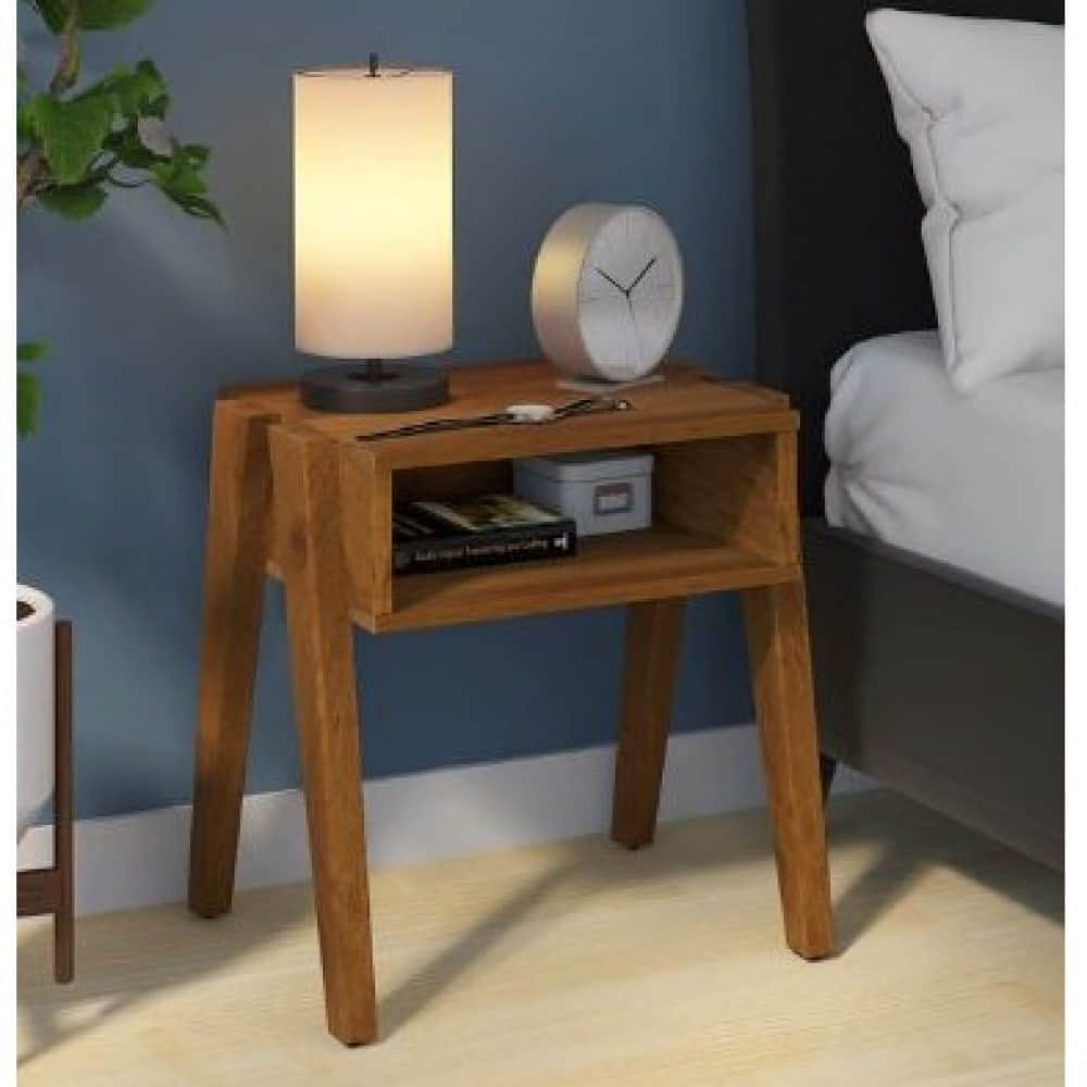 Folan Solid Wood Bedside Table In Rustic Teak Finish - photo