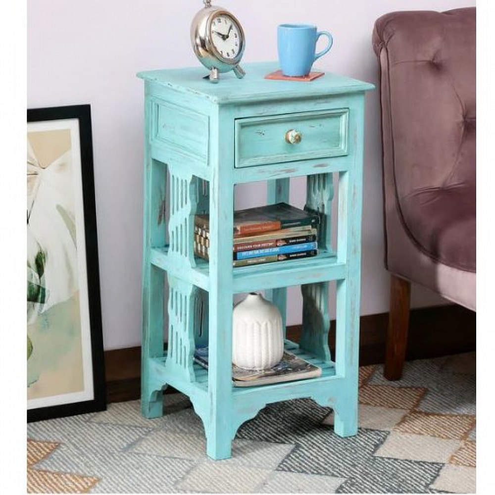 Lana Solid Wood End Table In Blue - photo