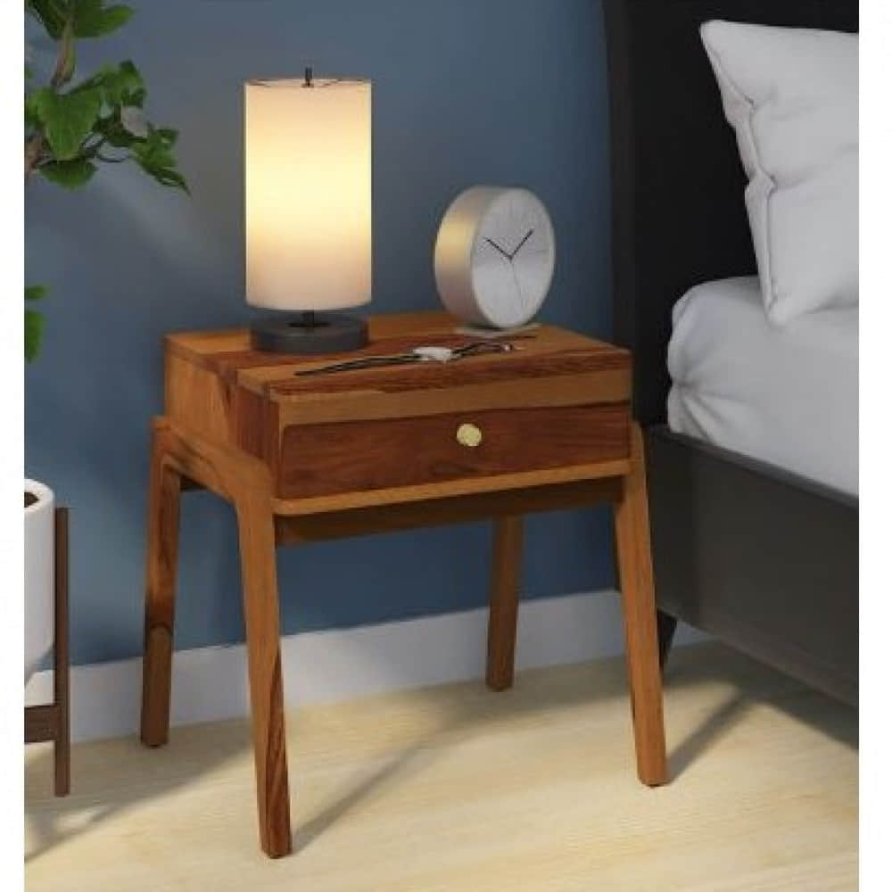 Guion Solid Wood Bedside Table In Rustic Teak Finish - photo