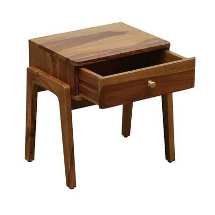 Guion Solid Wood Bedside Table In Rustic Teak Finish