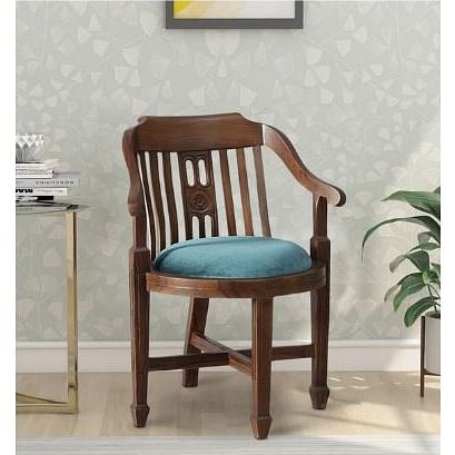 Aakruti Teak Wood Arm Chair In Teal Colour