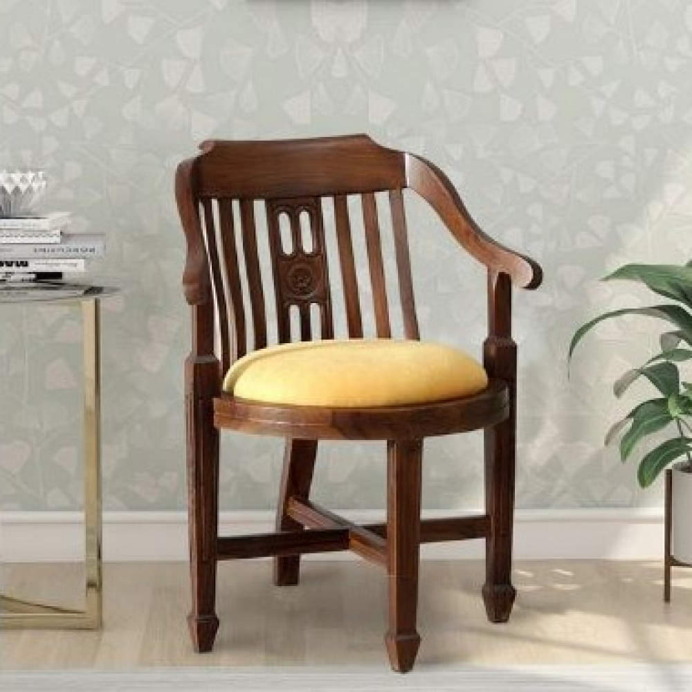 Aakruti Teak Wood Arm Chair In Yellow Colour - photo