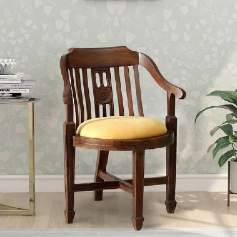 Aakruti Teak Wood Arm Chair In Yellow Colour - photo