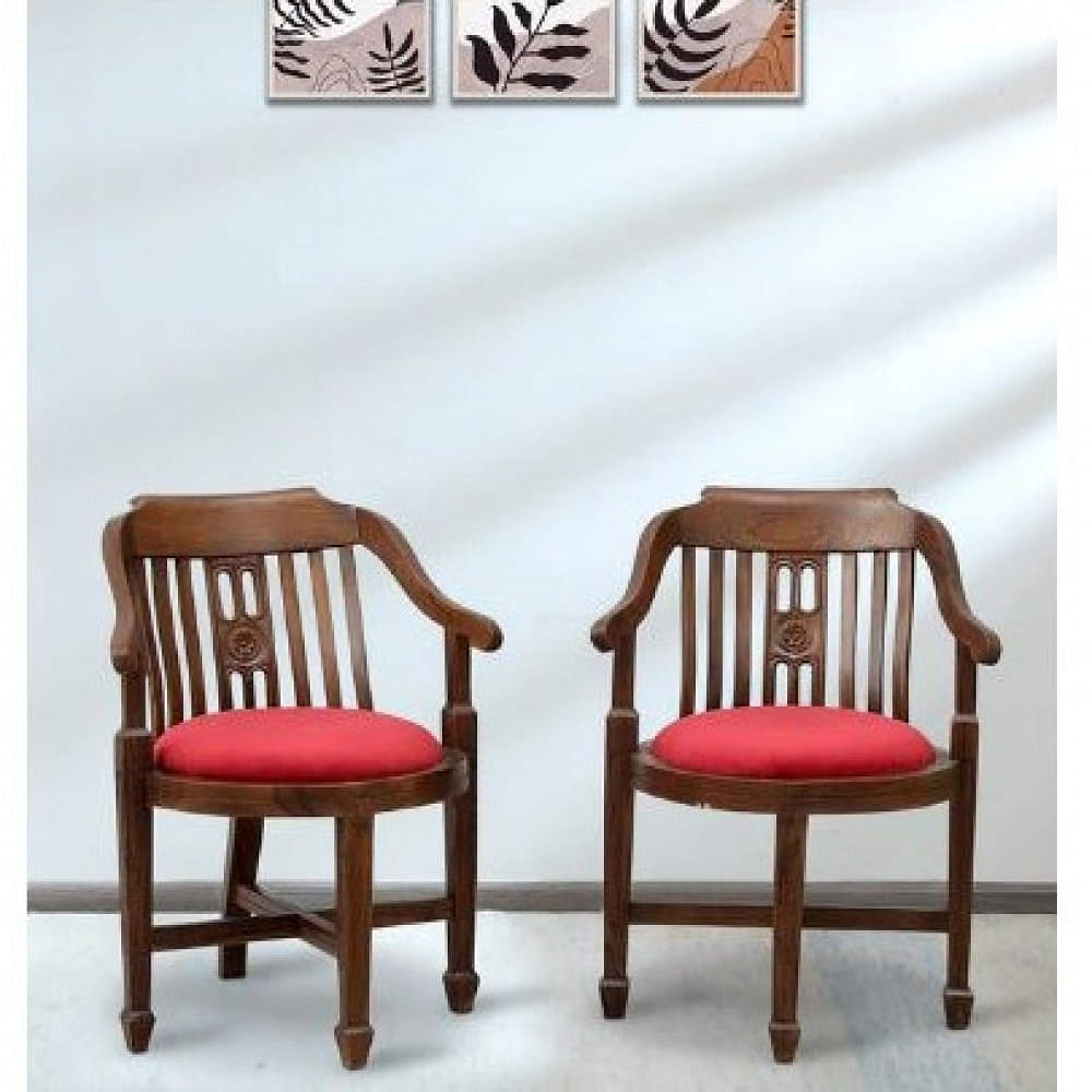 Aakruti Teak Wood Arm Chair (Set Of 2) In Red Colour - photo