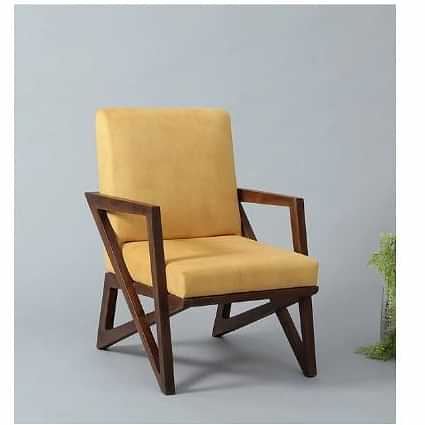 Silago Solid Wood Upholstered Arm Chair In Yellow Colour - photo