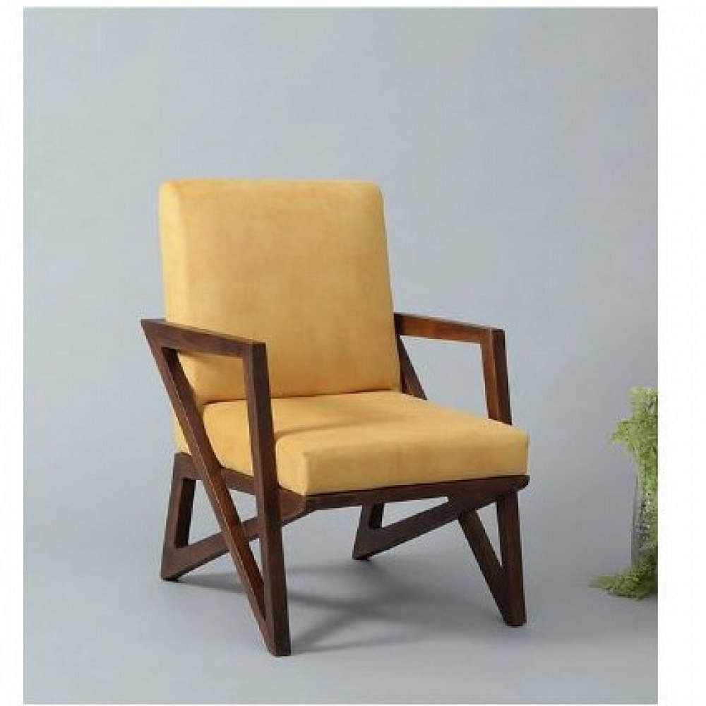 Silago Solid Wood Upholstered Arm Chair In Yellow Colour - photo
