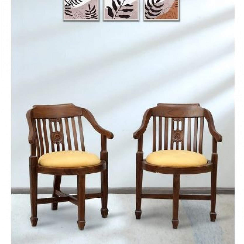 Teak Wood Arm Chair (Set Of 2) In Yellow Color - photo