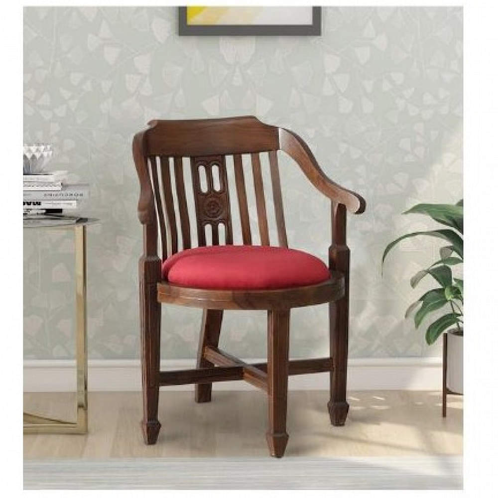 Aakruti Teak Wood Arm Chair In Red Colour - photo