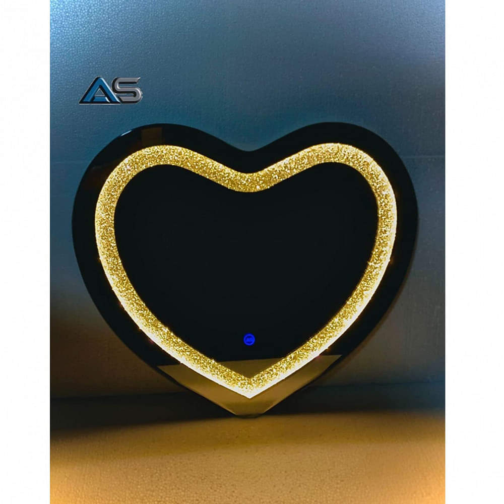 Sparkles Crushed Diamond Led Heart Shape Wall Mirror with Touch Sensor - photo