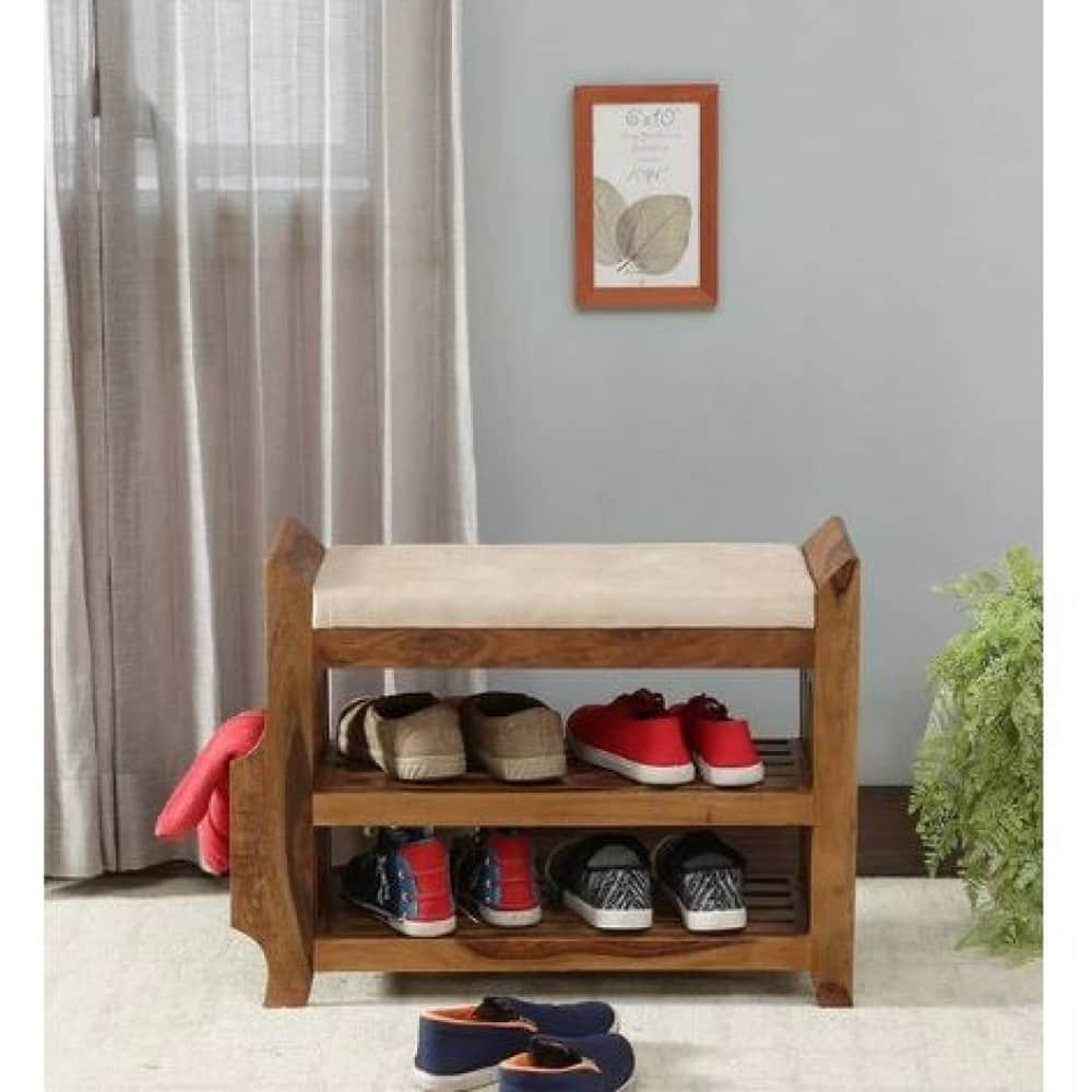 Reese Solid Wood Shoe Rack In Rustic Teak Finish - photo