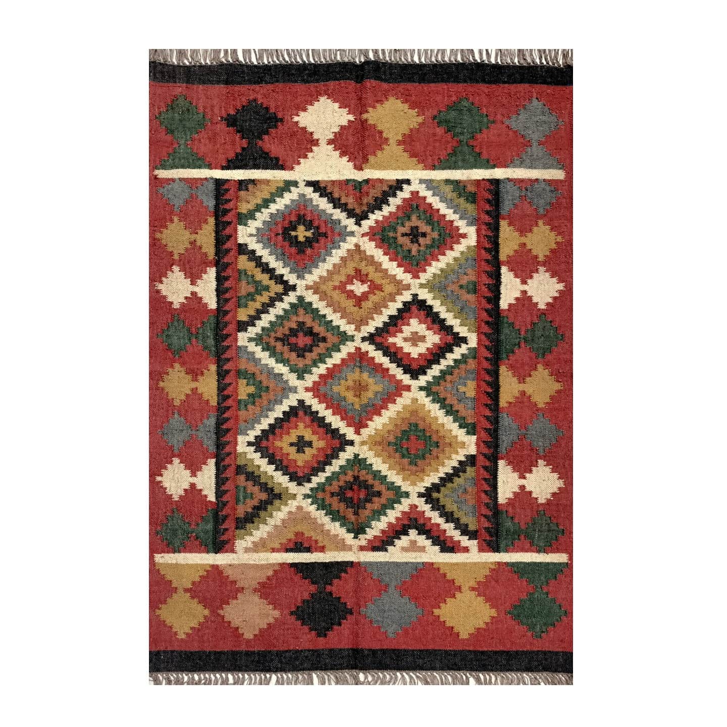 Handwoven Camel Wool And Jute Kilim Rug - top_view