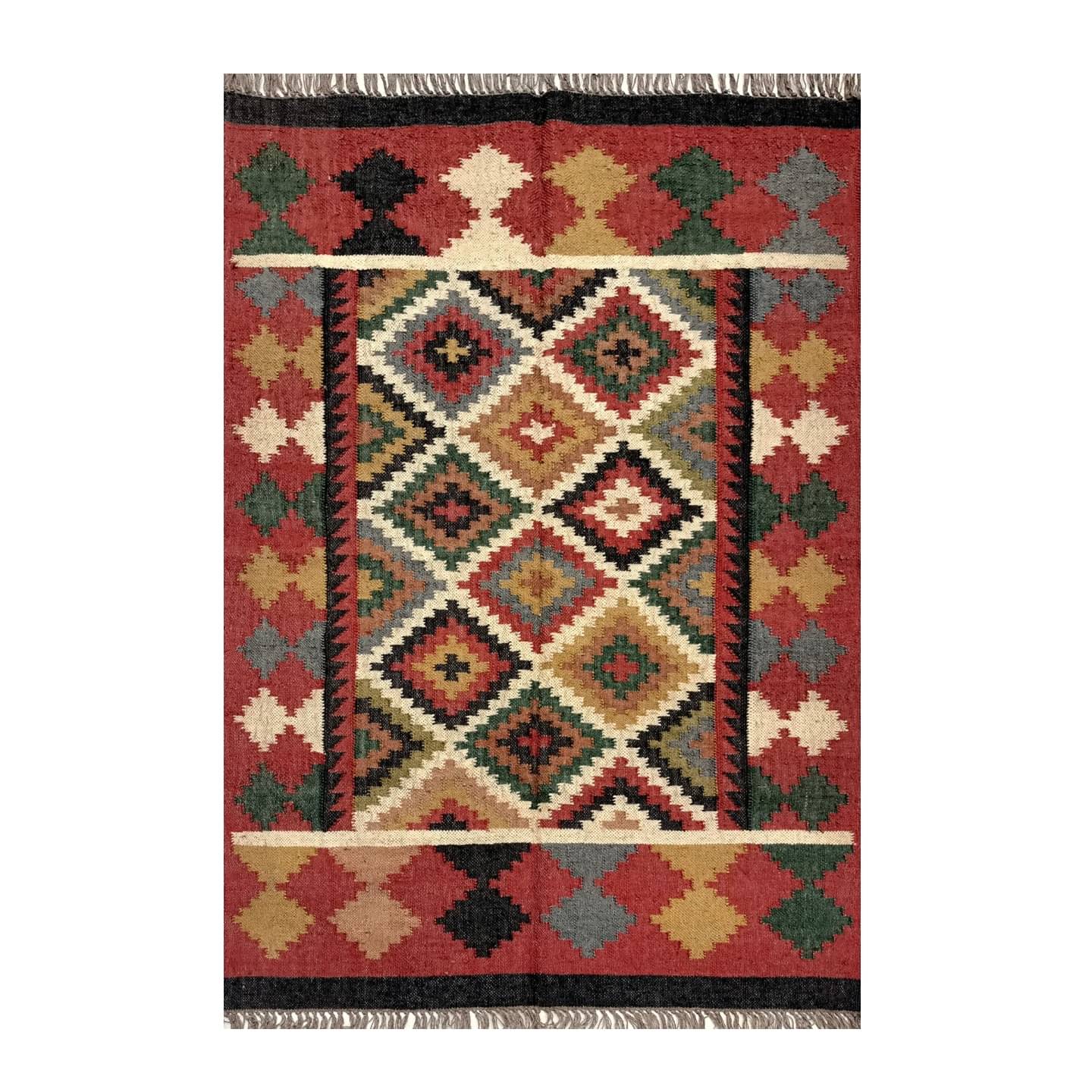 Handwoven Camel Wool And Jute Kilim Rug