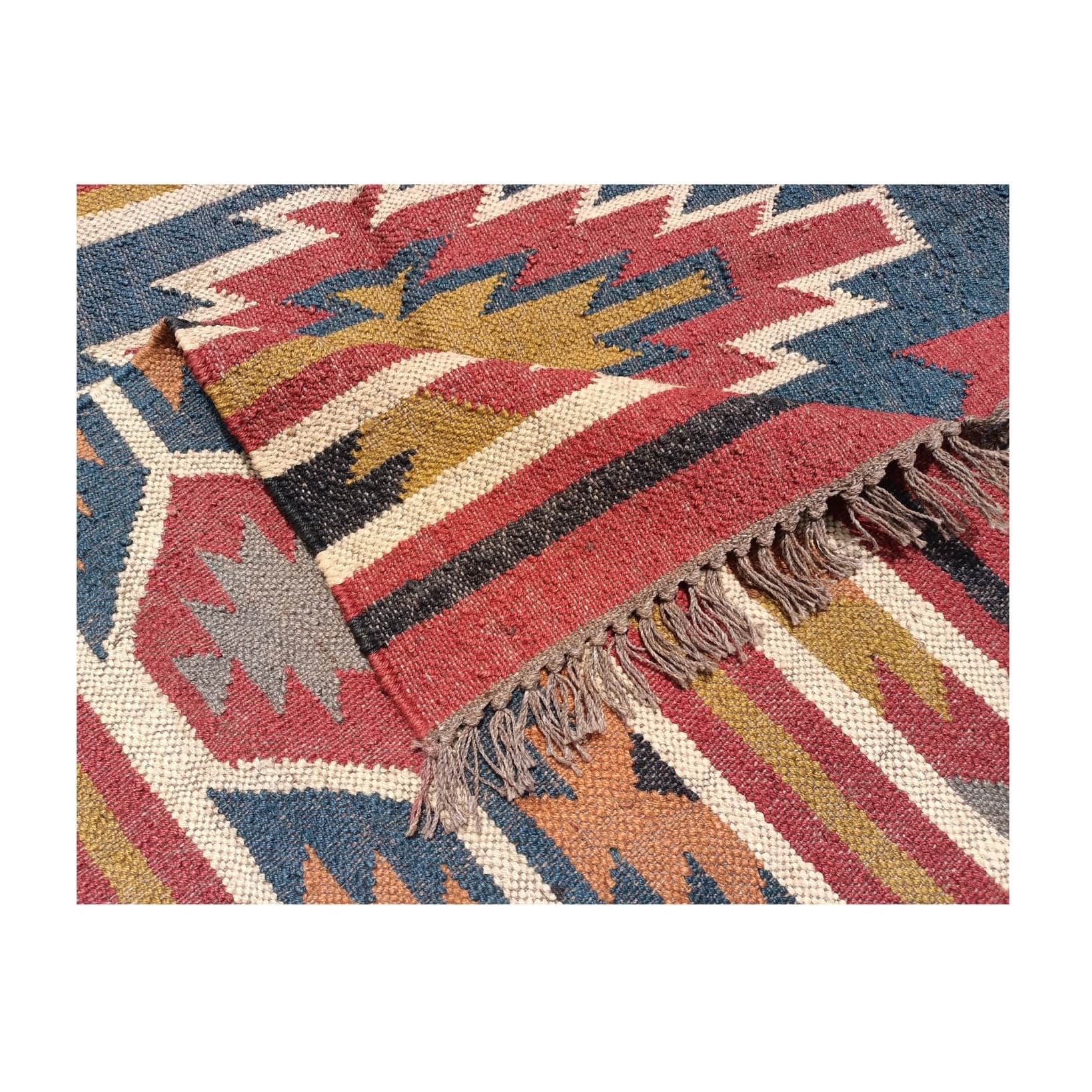 Handwoven Camel Wool And Jute Kilim Rug - rear_view