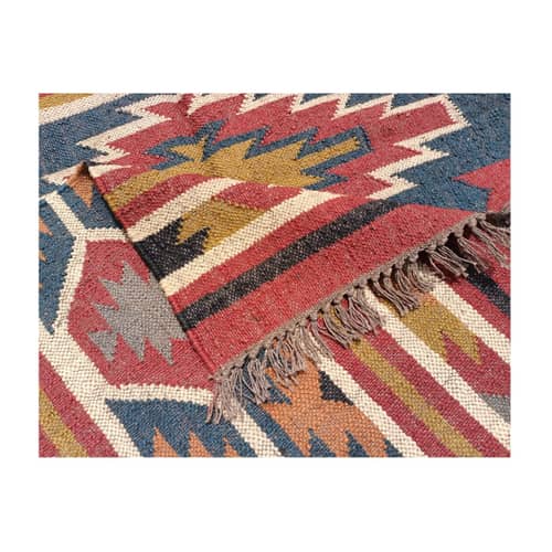 Handwoven Camel Wool And Jute Kilim Rug