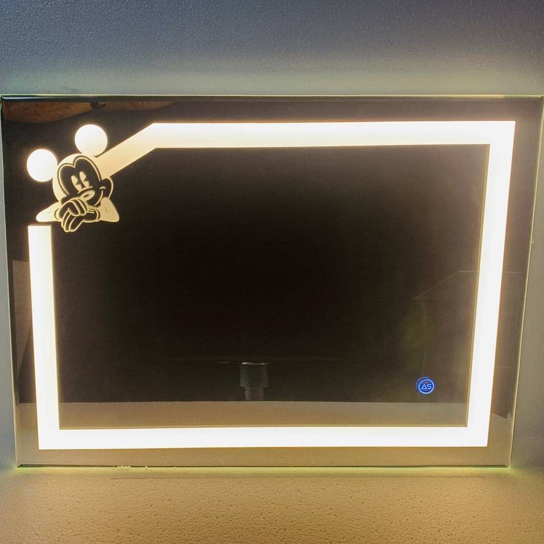 Glass LED Bedroom Mirror with Warm White, Blue & Dual led Lights-Wall Mounted 18x24 Inch