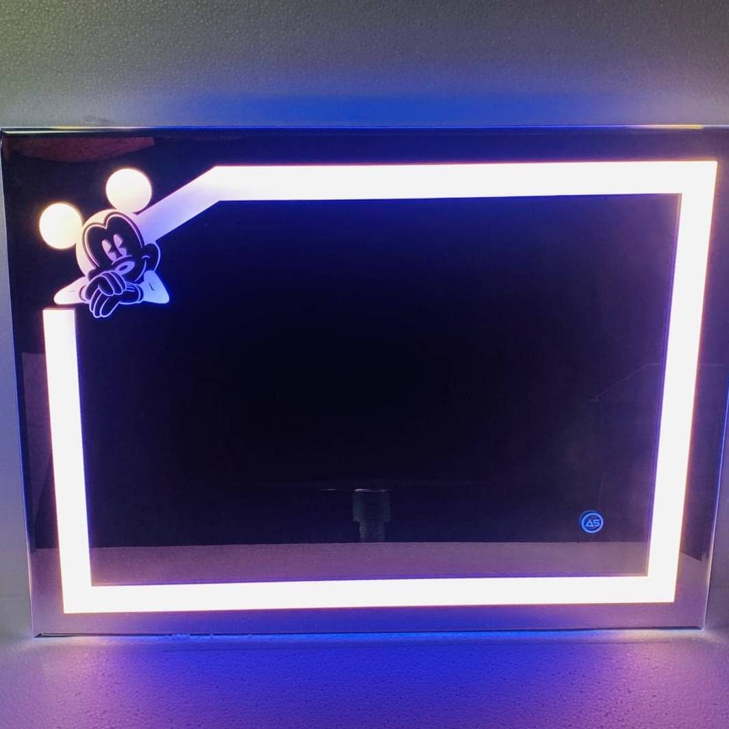 Glass LED Bedroom Mirror with Warm White, Blue & Dual led Lights-Wall Mounted 18x24 Inch