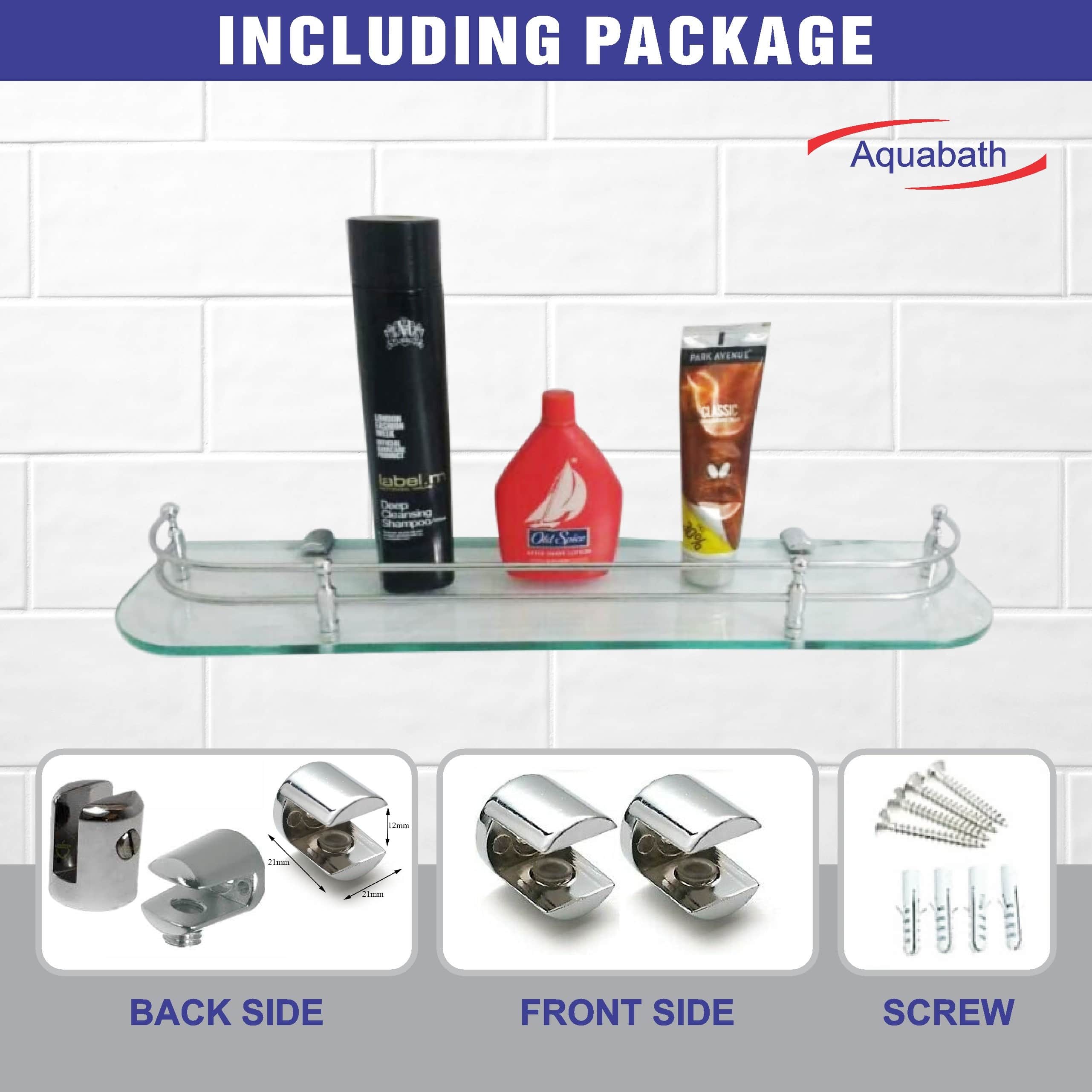 Glass Shelf Storage Holder (Size:12"X5.5") - rear_view
