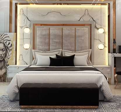 Gold Finish Upholstery King Size Bed With Storage - photo