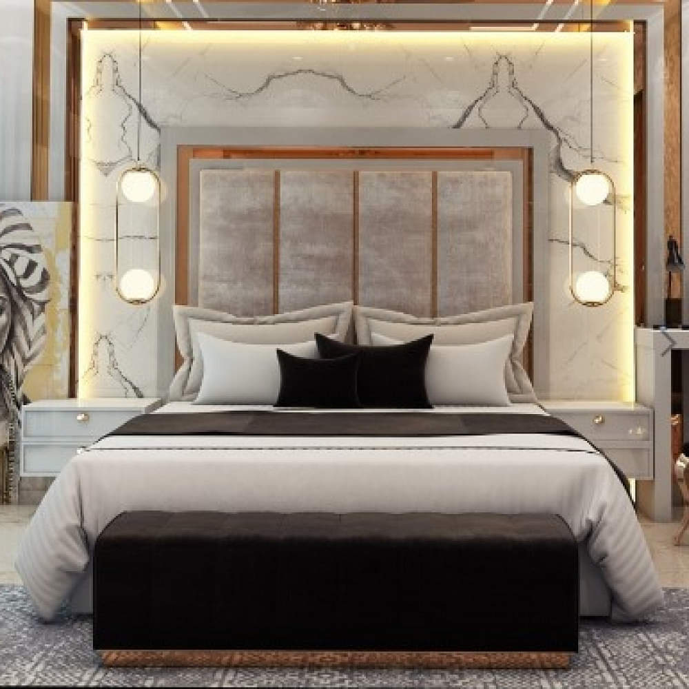Gold Finish Upholstery King Size Bed With Storage - photo