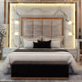 Gold Finish Upholstery King Size Bed With Storage - photo