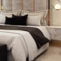 Gold Finish Upholstery King Size Bed With Storage - front_view