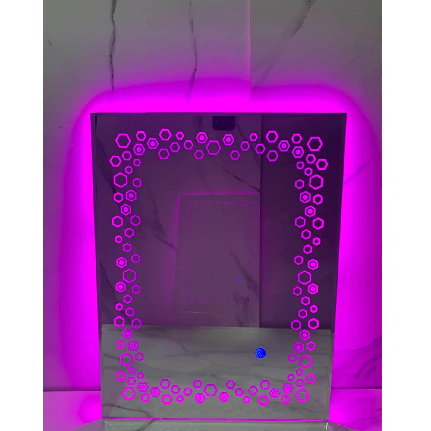 Hexagon Design Led Wall Mirror with Sensor for Bedroom Living Room 18x24 - front_view