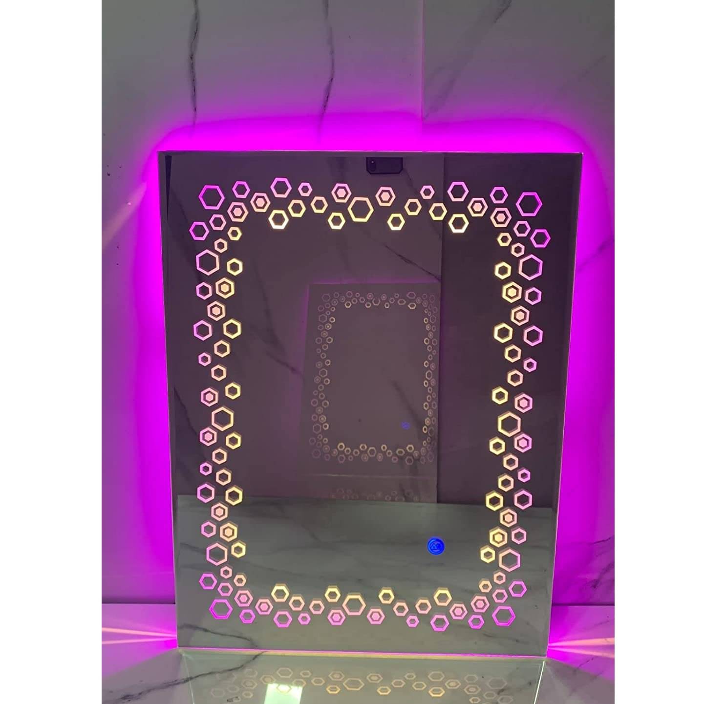 Hexagon Design Led Wall Mirror with Sensor for Bedroom Living Room 18x24