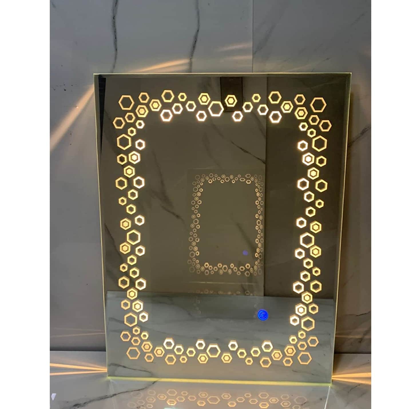 Hexagon Design Led Wall Mirror with Sensor for Bedroom Living Room 18x24 - rear_view