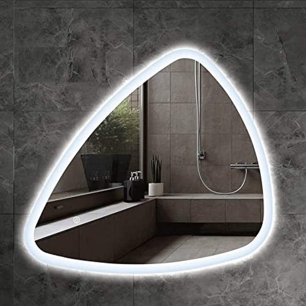 Wall Mounted Decorative Triangle Glass Mirror with Led Light ( White) - photo