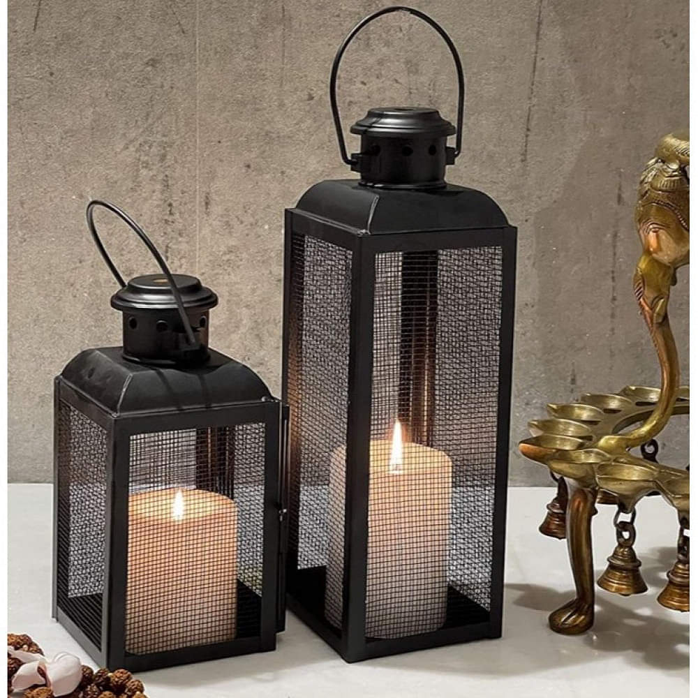 Black Jali Lantern (set of 2) - photo
