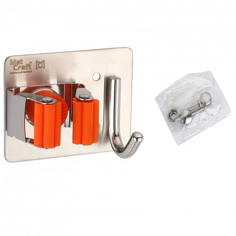 Wall Mounted Single Magic Mop and Broom Holder with Extra Hook and Screws - photo