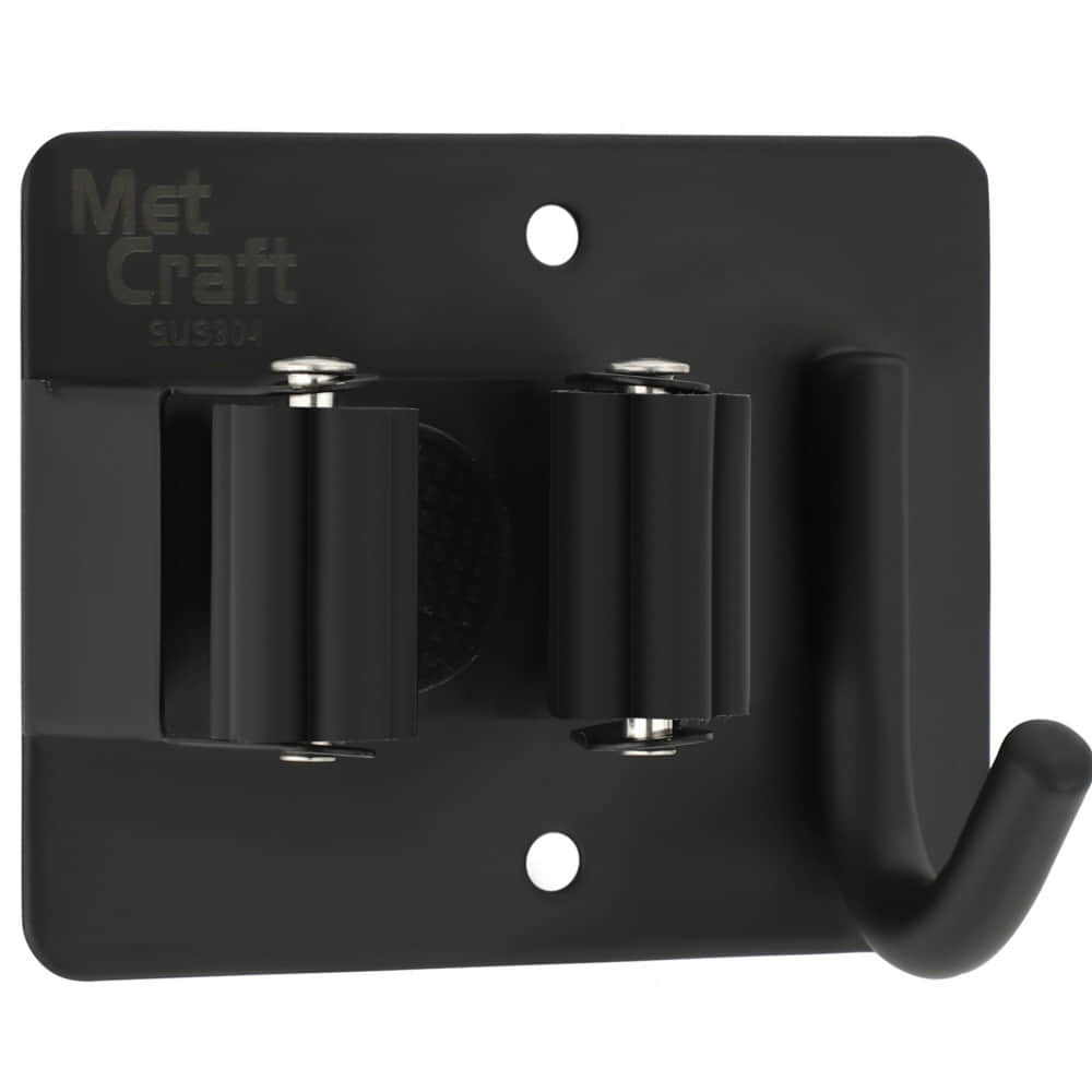 Wall Mounted Single Magic Mop and Broom Holder with Extra Hook and Screws (Matte Black) - photo