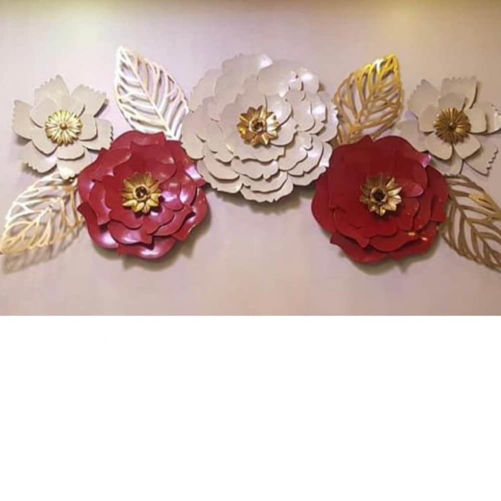 Red & White Flower Metal Wall Art - photo