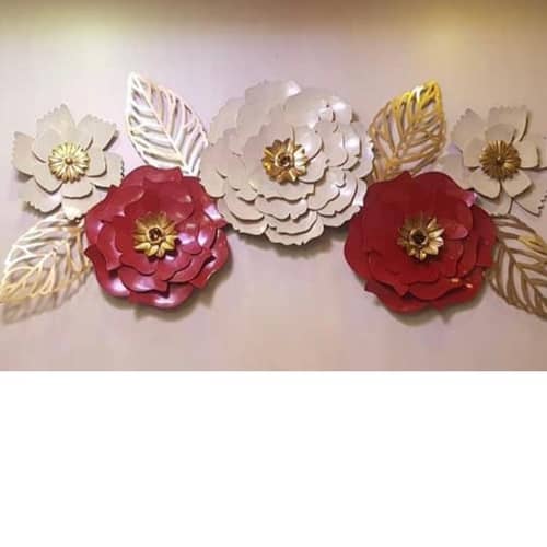 Red & White Flower Metal Wall Art