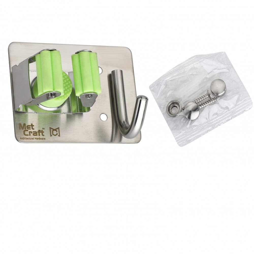Wall Mounted Single Magic Mop and Broom Holder with Extra Hook and Screws - photo