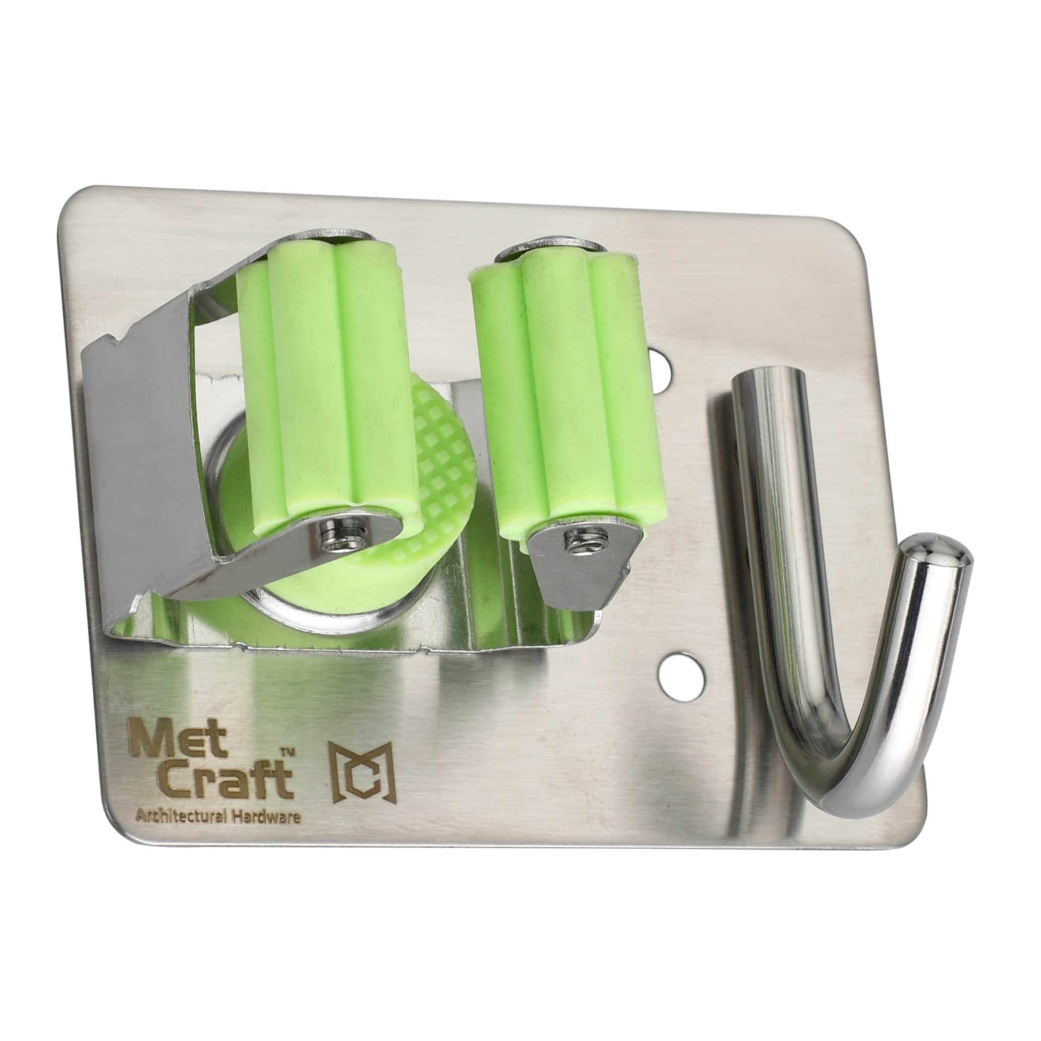 Wall Mounted Single Magic Mop and Broom Holder with Extra Hook and Screws - front_view