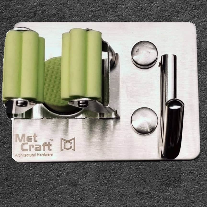 Wall Mounted Single Magic Mop and Broom Holder with Extra Hook and Screws - rear_view