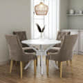 White Round Dining Table With 4 Mink Velvet Dining Chairs - photo
