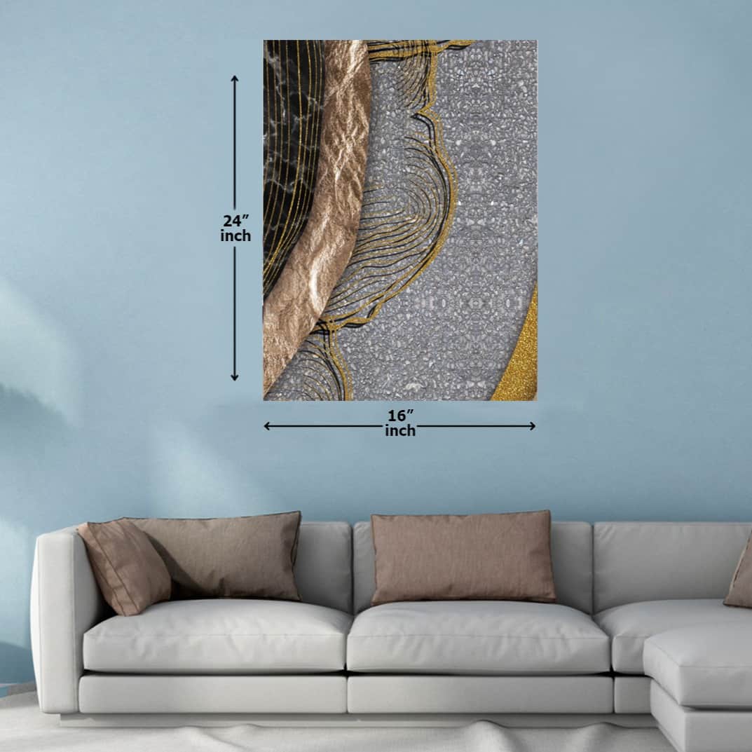 Grey Texture with Gold effect Digital Wall Painting - top_view