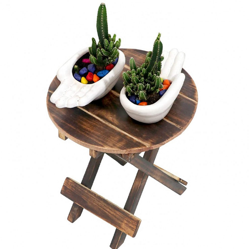 Round Wooden Folding Coffee Table with Vintage Finish - photo